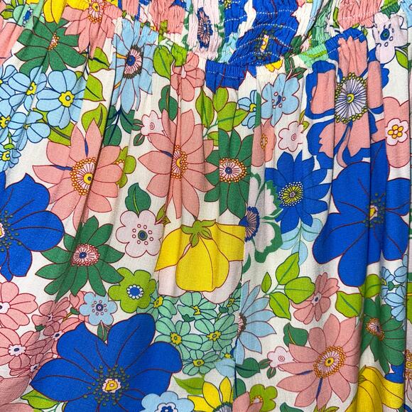 Pink Lily Floral Strapless Smocked Ruffle Summer Romper Size Large - Picture 4 of 15